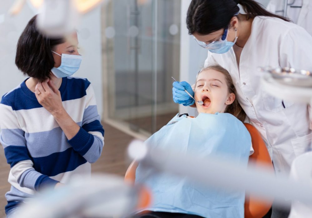 Family visit at the dentist for a dental check up